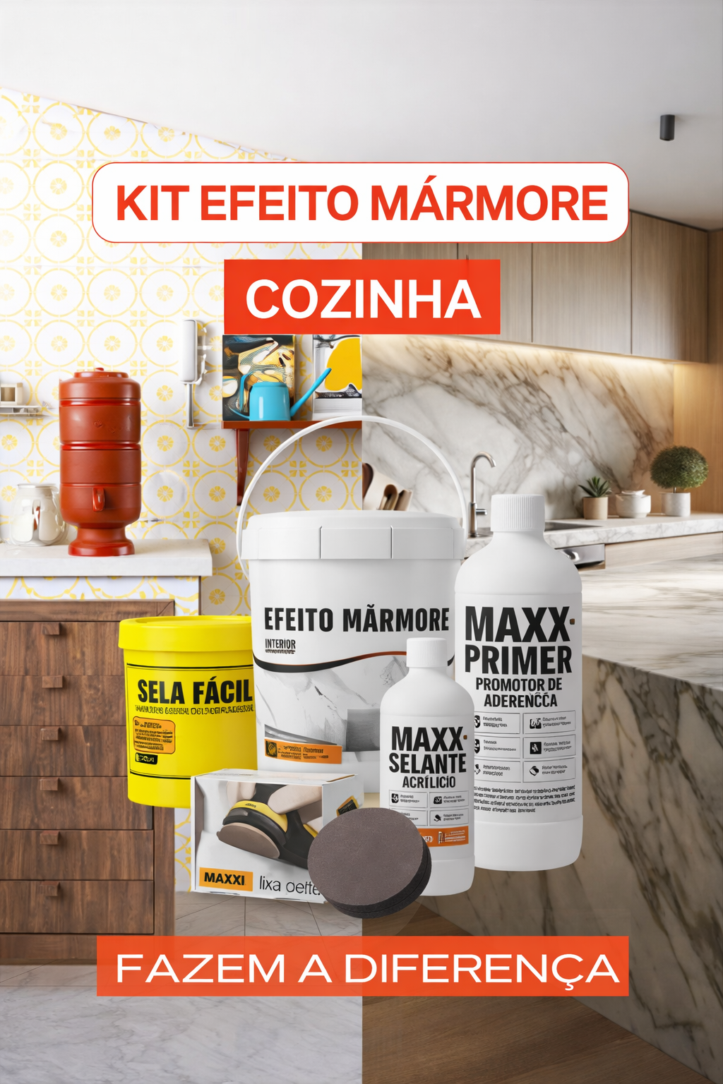 Kit Cozinha completo, efeito marmore