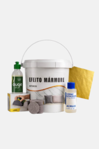 Kit Efeito Marmore Branco com folhas de ouro